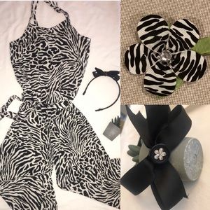 Girls zebra print romper matching hairaccessories